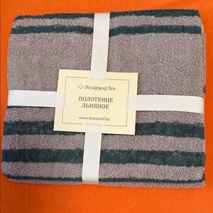 Striped Gray and Green Linen Towel Cotton 65% and Linen 35% Size 19”x35”